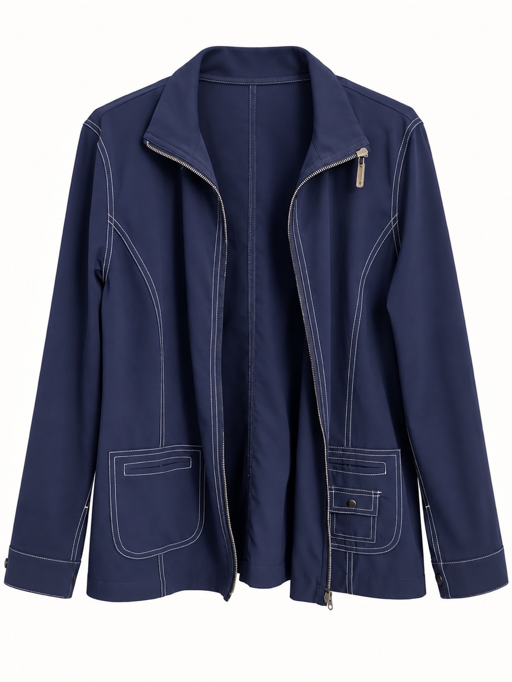 Chico’s Zenergy Navy Contrast-Stitch Zip Jacket — Size 2